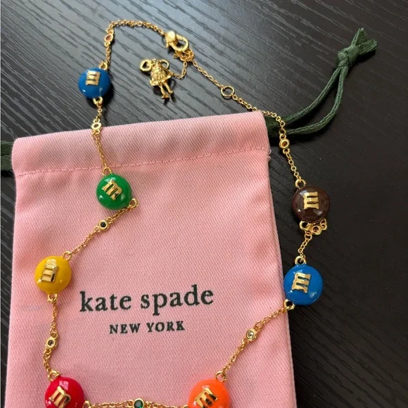 nwot kate spade multicolor M&M-style charm necklace - gold chain - Picture 2 of 7